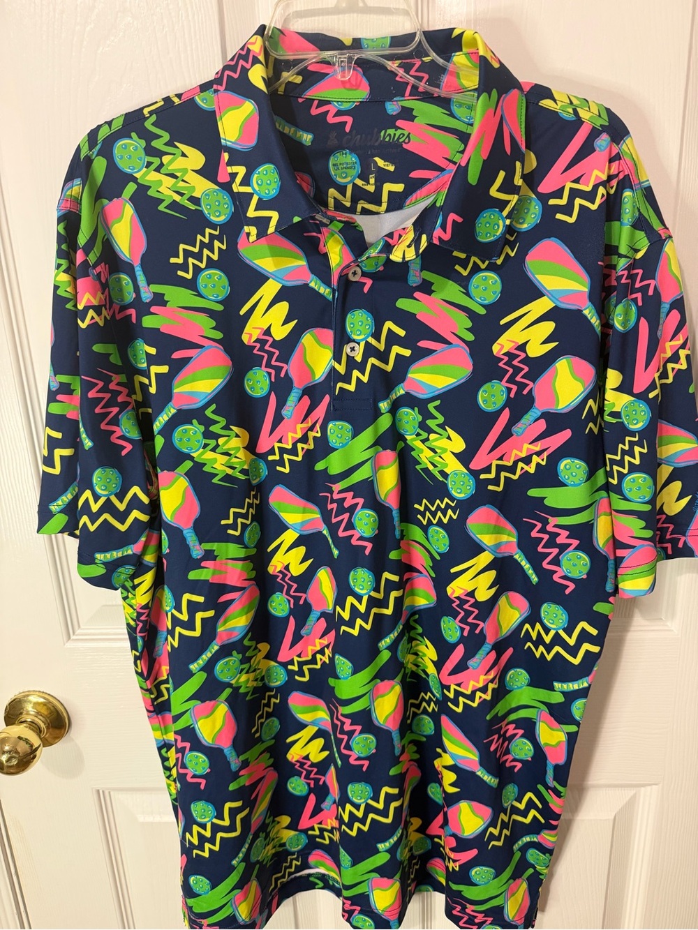 chubbies Neon pickleball Polo in Navy with Pink, Yellow & Lime